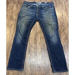 BKE Jake Straight Jeans Mens Sz 39x33 Blue Whiskered Denim Buckle